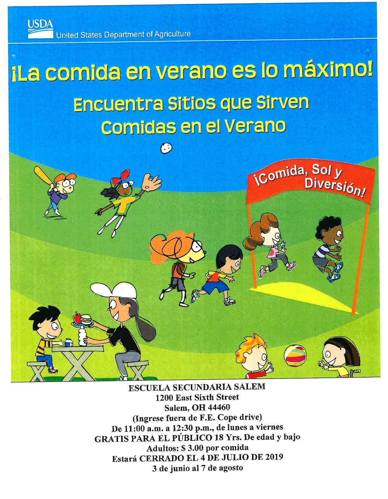 Summer Lunch Program Flyer in Spanish